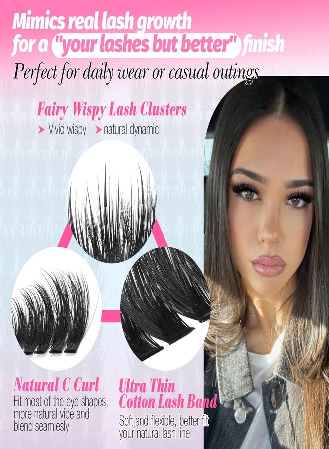 Lanflower Wispy Lash Clusters Kit Fairy Lash Extension Kit 300Pcs Wispy Eyelash Extension Kit Natural Cluster Eyelash Extensions Kit 12-20mm Eyelash Clusters CD Curl Individual Lashes Clusters - Image 3